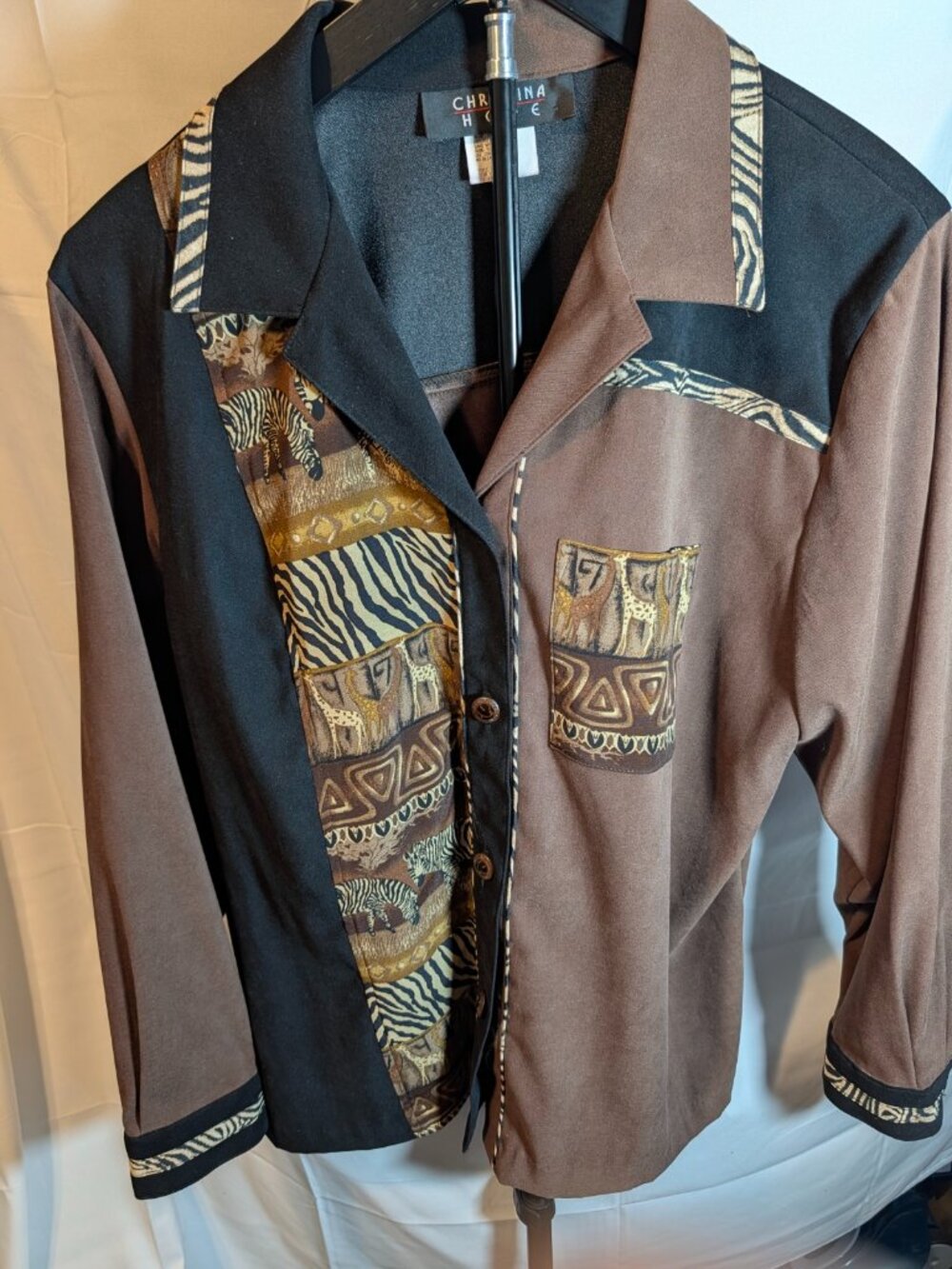 Christina Hope Blouse  African Print Women's Button Up Sz 14 GORGEOUS